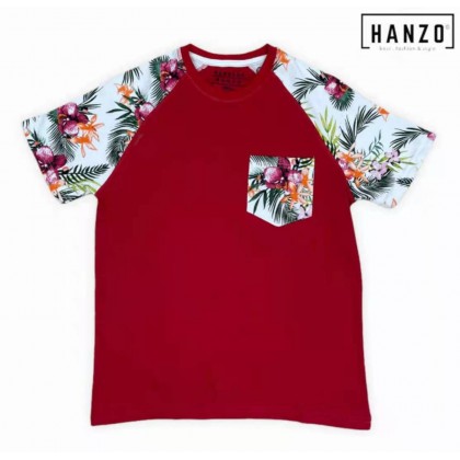 HANZO Men Floral Pocket Basic Tee - Red